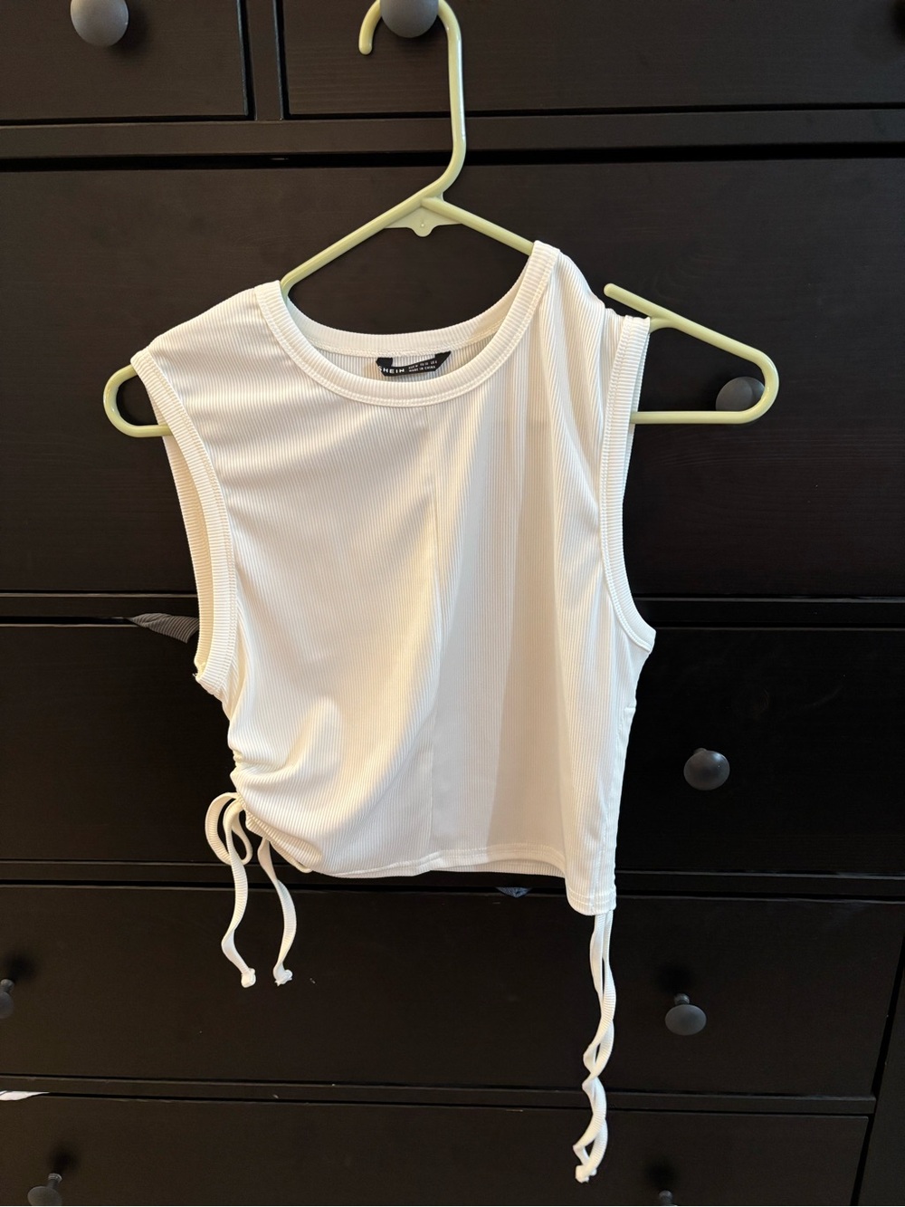 Sleeveless White Ribbed Drawstring Tank Top
